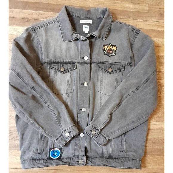 Vintage By Junk Food Def Leopard 80s  Rock Goth Grunge Metal Denim Jacket Lt Blk - Picture 2 of 6